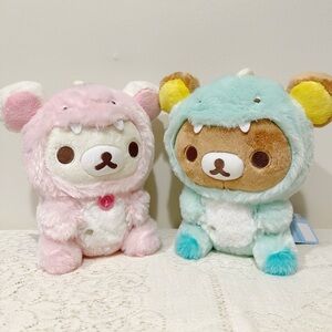 Pair of Rilakkuma in Pastel Green & Pink Dino Dinosaur Costume Plush Plusie Toys
